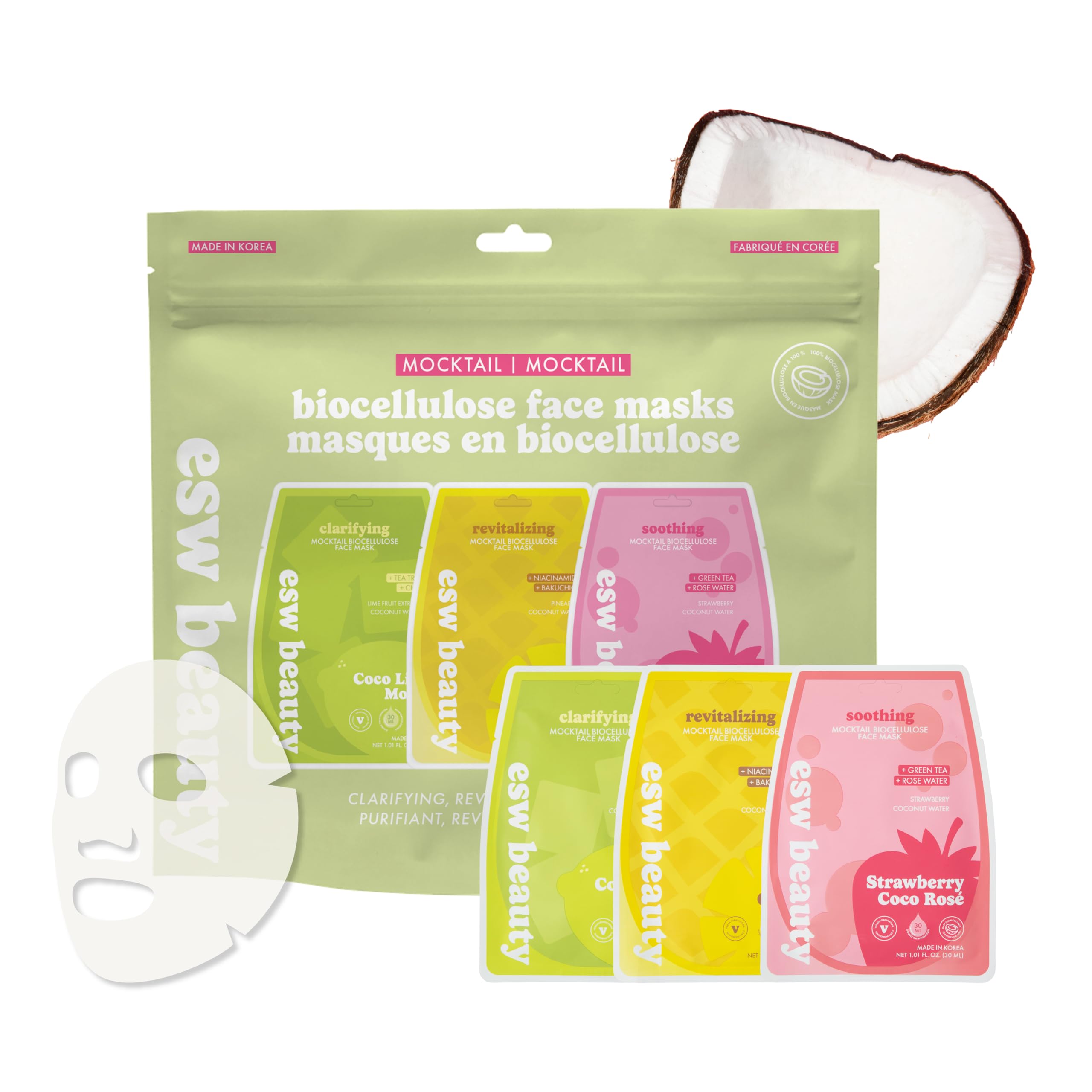 Amazon.com: ESW Beauty Mocktail Face Mask Set - 3-Pack Vegan Face